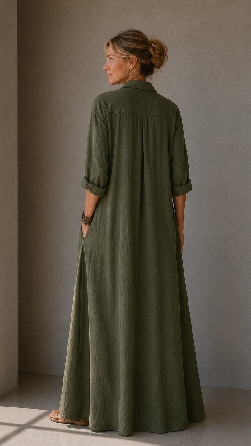Soline™ | Vestido maxi negro holgado con botones