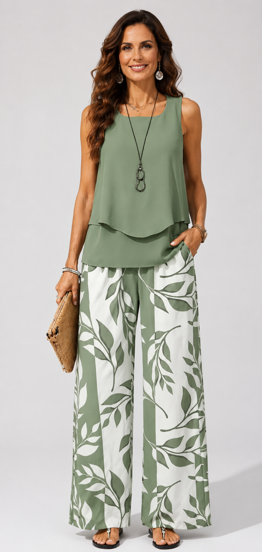Elara | Elegante conjunto con estampado de hojas