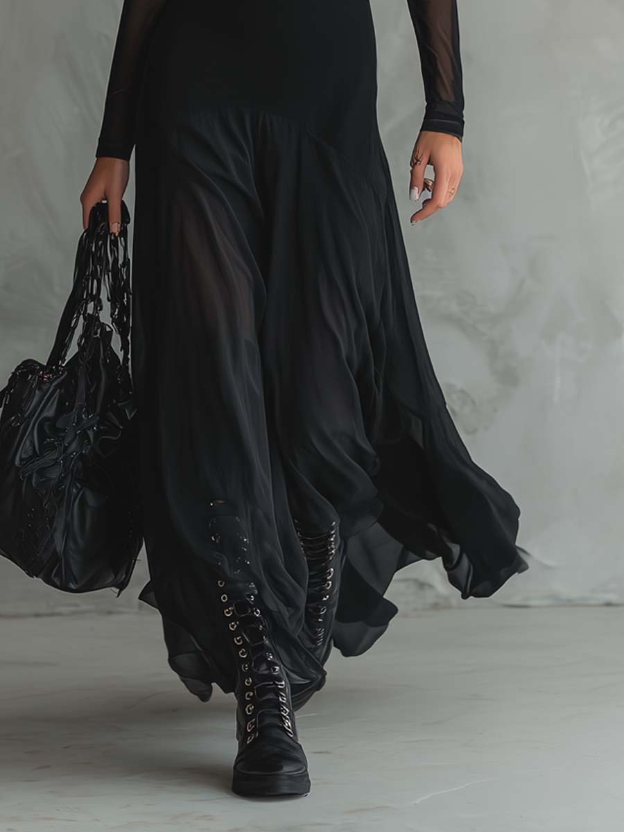 Diane • Vestido maxi negro holgado de tul
