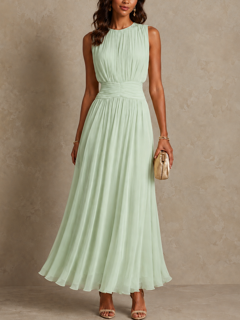 Isabel | Vestido Maxi Roxanne con Cintura Fruncida y Sin Mangas