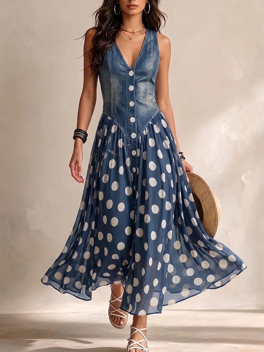 Adeline | Vestido Largo con Lunares