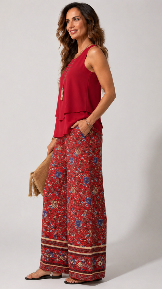 Cayetana™ | Conjunto boho con pantalones florales