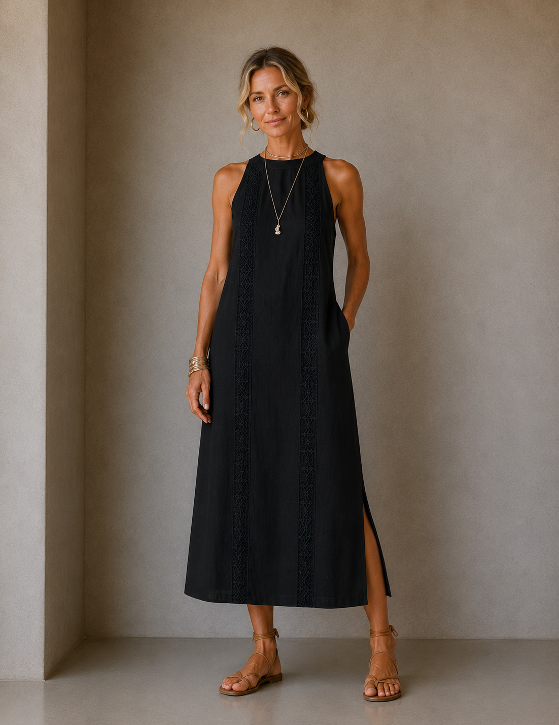 Jimena | Vestido midi con cuello mao