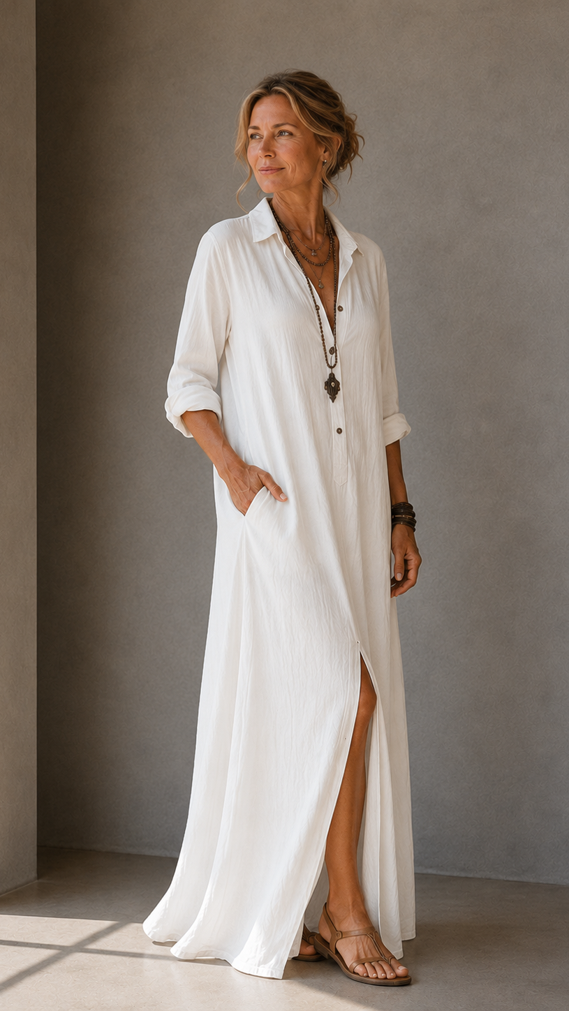 Soline™ | Vestido maxi negro holgado con botones