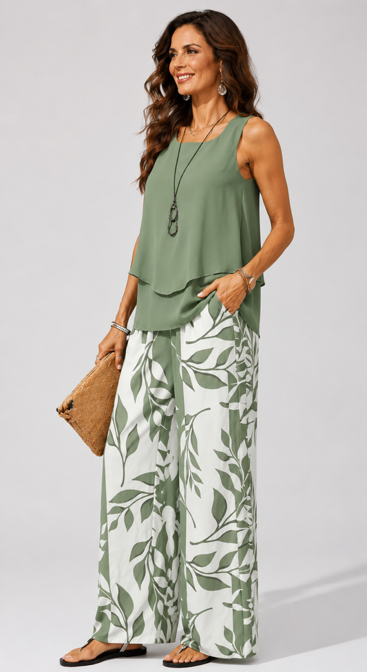 Elara | Elegante conjunto con estampado de hojas
