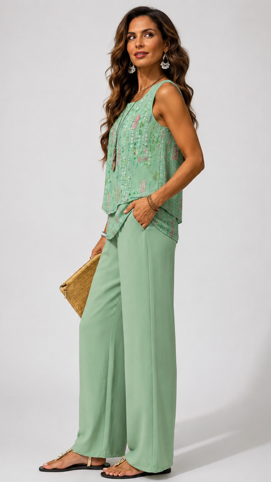 Livia™ | Conjunto color menta con top y pantalones