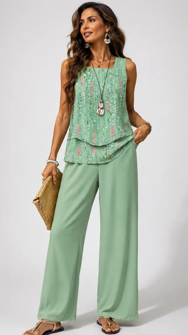 Livia™ | Conjunto color menta con top y pantalones