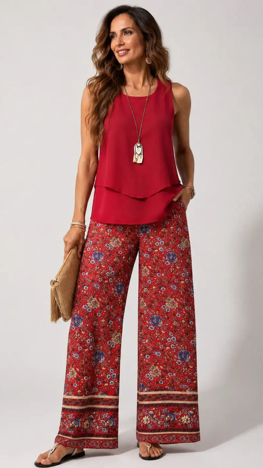 Cayetana™ | Conjunto boho con pantalones florales