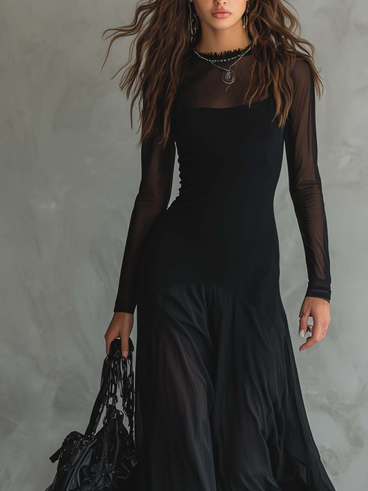 Diane • Vestido maxi negro holgado de tul