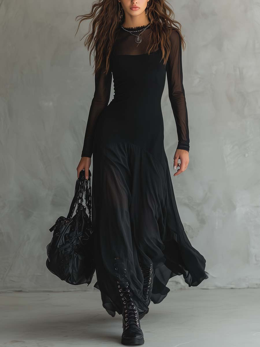 Diane • Vestido maxi negro holgado de tul